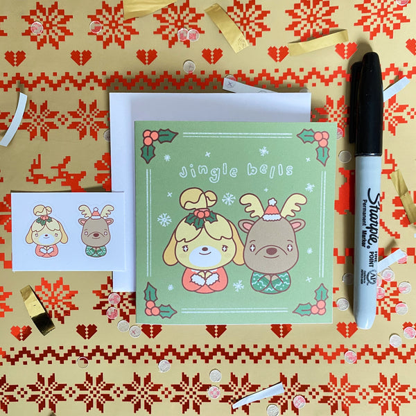animal crossing jingle x isabelle holiday card