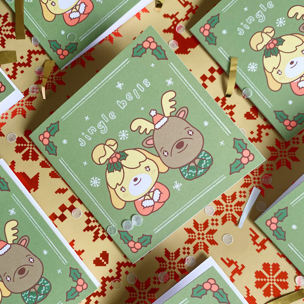 animal crossing jingle x isabelle holiday card
