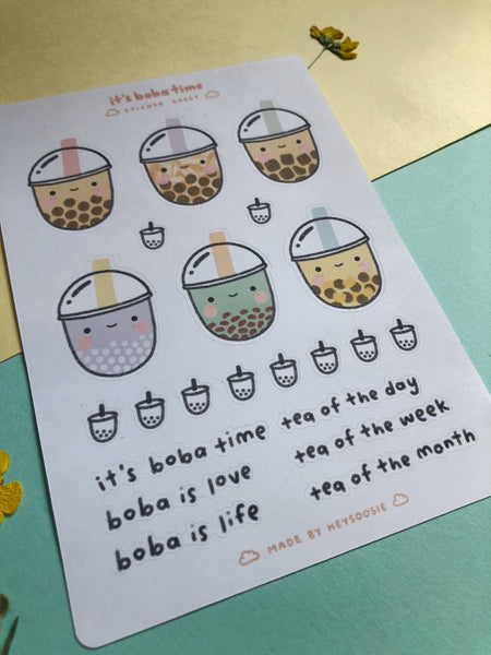 bubble tea planner sticker sheet - Hey Soosie