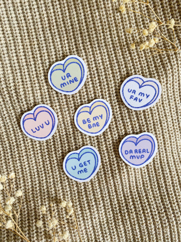 candy hearts sticker pack (set of 6)