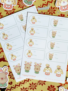 animal crossing holiday gift tag sticker sheet